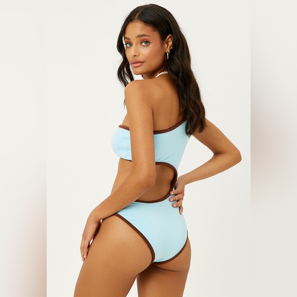Frankie's Bikinis Light Blue and Brown One Piece Swimsuit - Picture 3 of 8